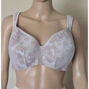 Cacique Ivory Beige Lace Overlay underwired lined Balconette Bra size 46C